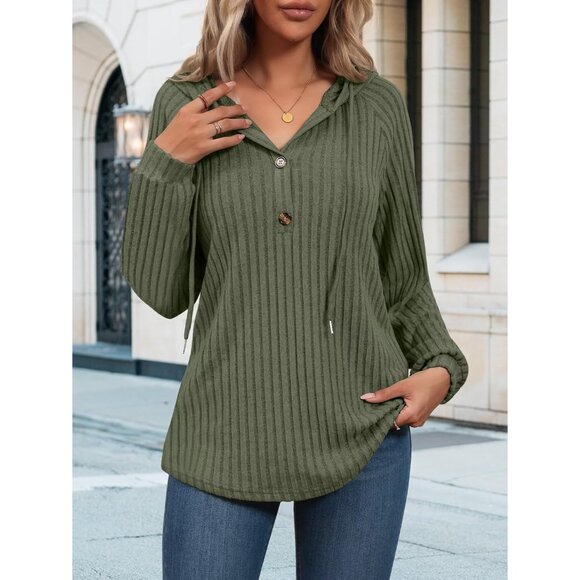 Women Hoodies V Neck Drawstring Pullover Sweatshirt Casual Fall Top - Picture 3 of 6